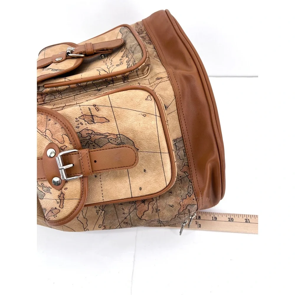 Euro Trends World Map Print Sling Backpack Brown Faux Leather‎ Travel Bag